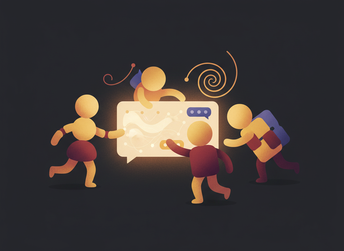 Small digital team collaborating in a group chat