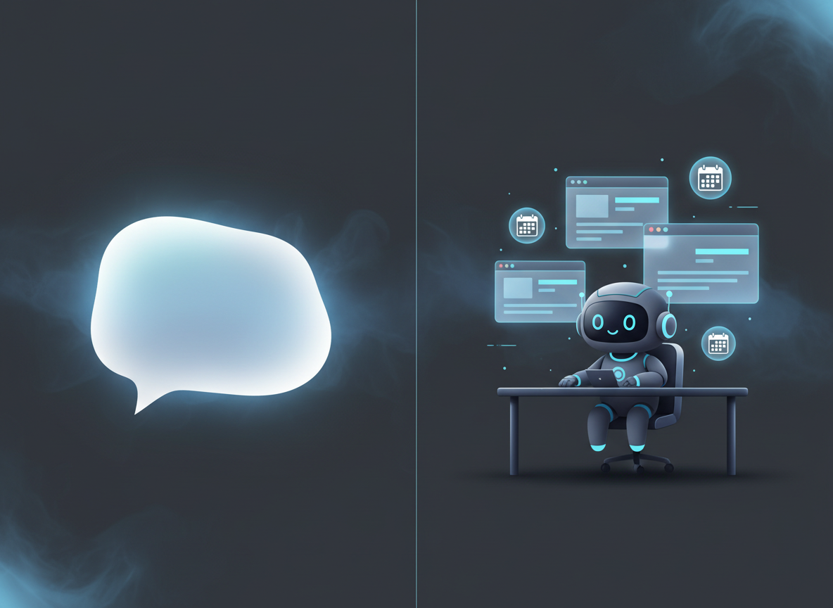 Chatbot chat bubble versus agent working at a desk